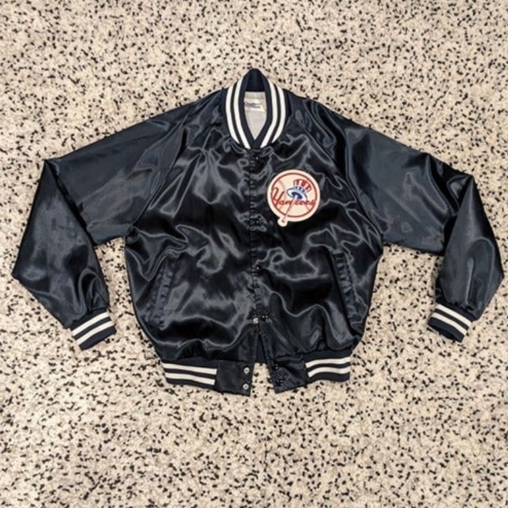Vintage New York Yankees Bomber Jacket Chalk Line - Navy Blue - Size Large L